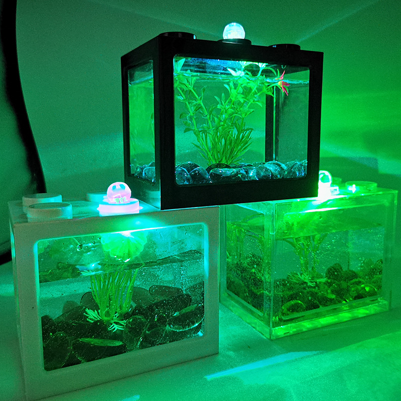 创意迷你生态微造景小型水族箱办公室桌面书桌金鱼缸led灯斗鱼缸