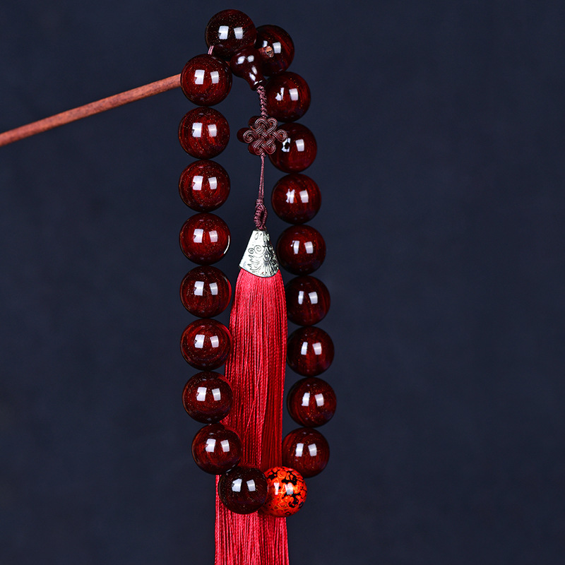 印度小叶紫檀10mm72颗佛珠手串手持车挂珠配银片镶嵌跑环一体三通