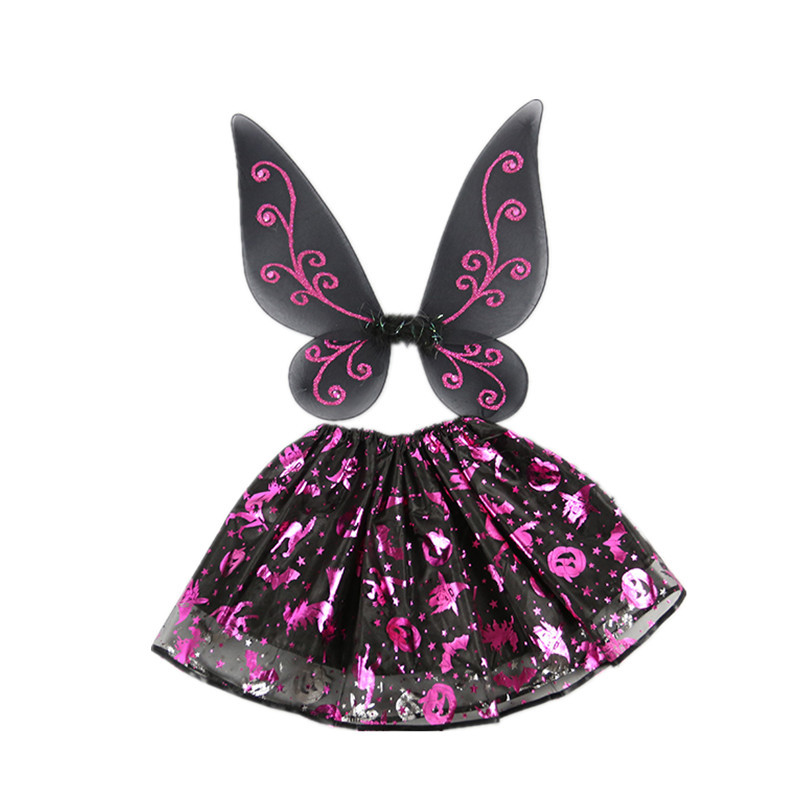 New Carnival Halloween Party Costume Children's Performance Wear Printed Tulle Skirt Butterfly Wings Set