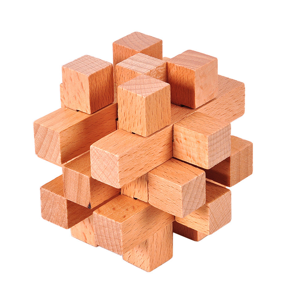 成人古典木制益智玩具孔明锁鲁班锁 解锁 十四根锁 十四方锁 榉木