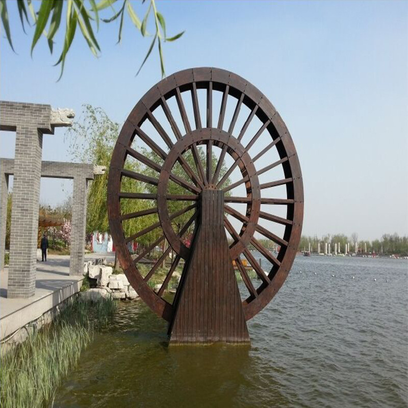 田园风轮车防腐木花园水车景观大型木制水车公园园林风车水车