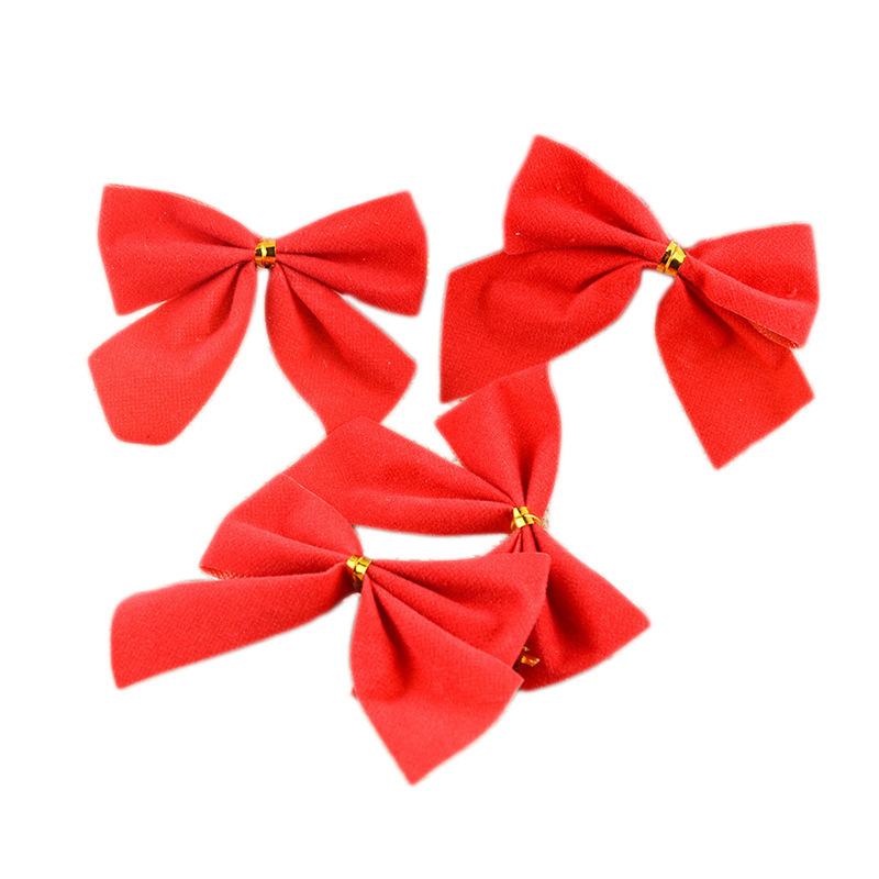 Christmas Bow Red Flocking Bow Christmas Tree Hanging Decorations Wholesale Garland Accessories 12 Pack