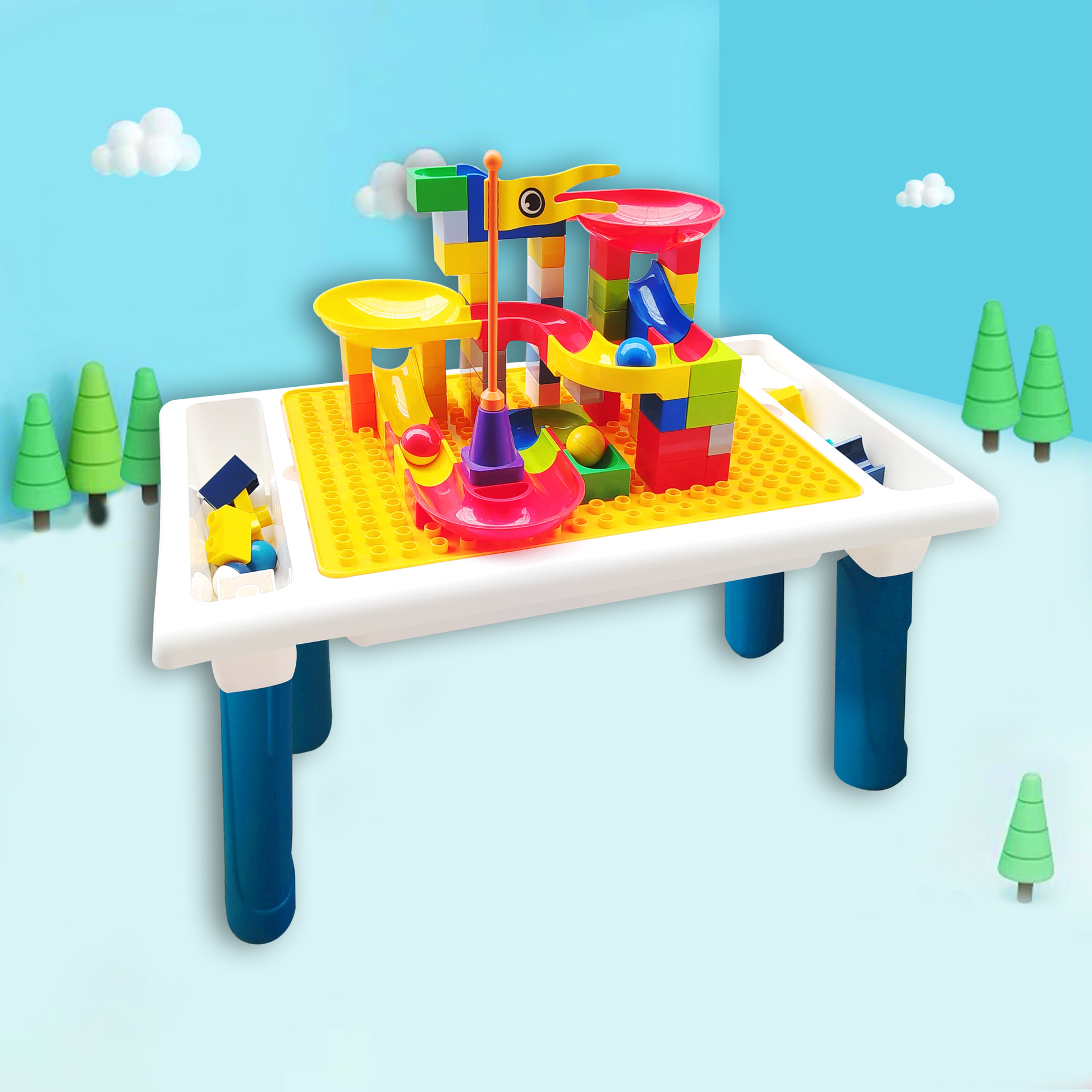儿童多功能积木桌diy大小颗粒积木拼装创意学习桌男孩益智玩具