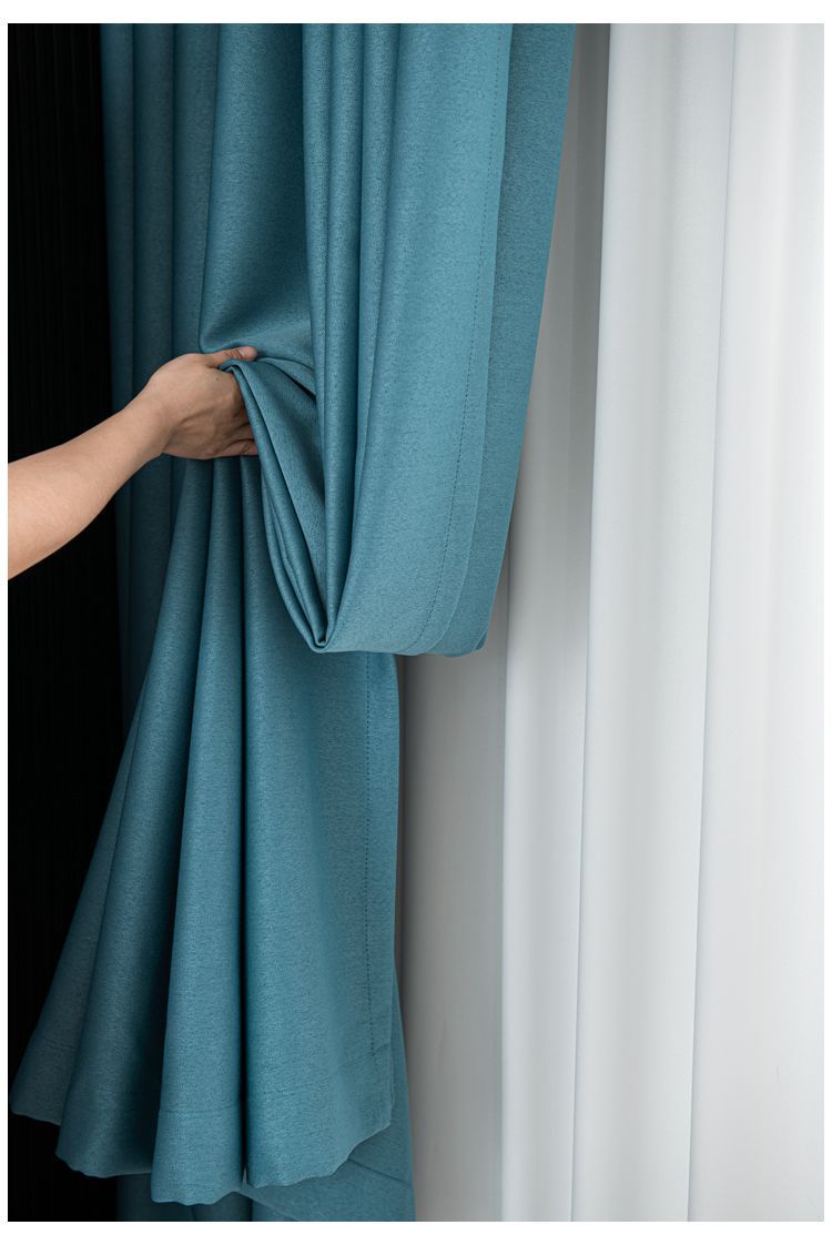 轻奢全遮光简约纯色双面麻窗帘卧室酒店遮阳隔热布料成品定制批发