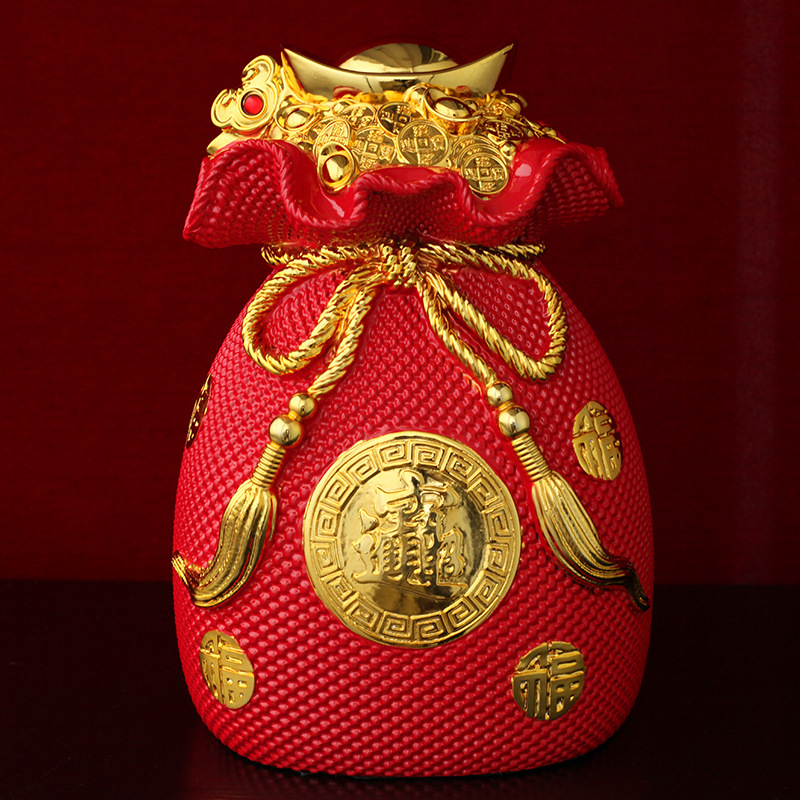聚宝盆金钱袋存钱罐摆件客厅电视柜酒柜玄关装饰品创意开业礼品