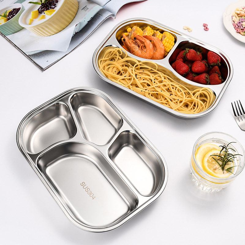 304不锈钢餐盘员工快餐盘食堂分格便携式饭盘加厚快餐盒