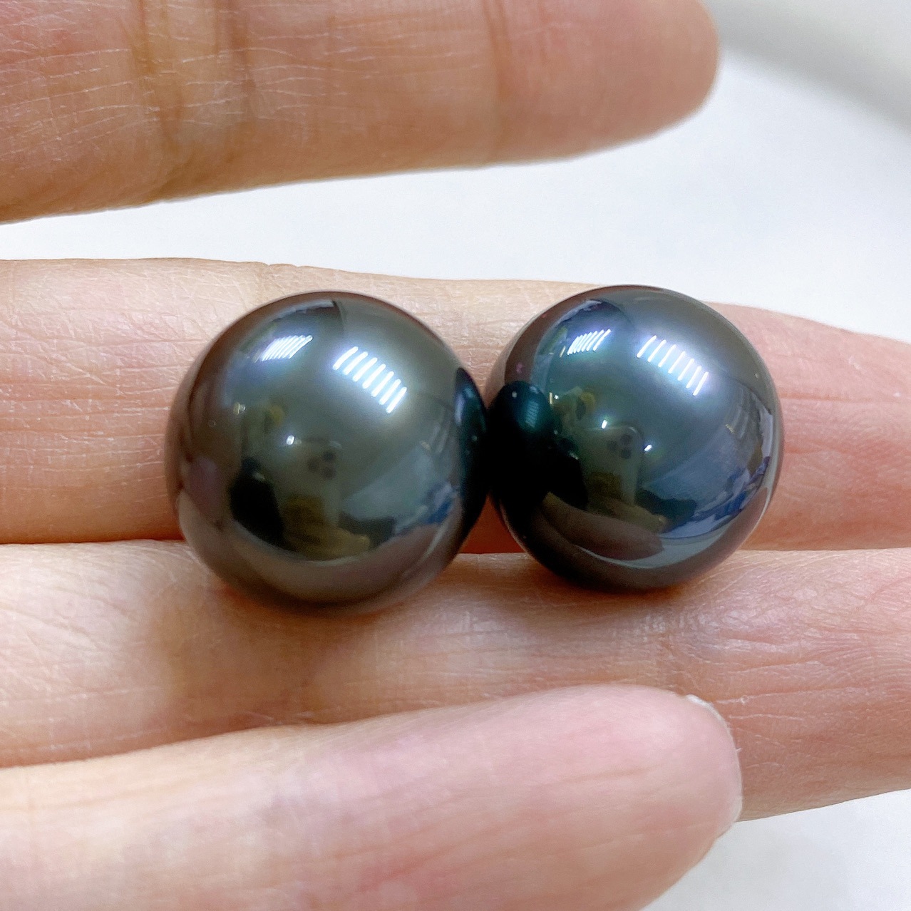 1516mm大溪地黑珍珠大珠正圆孔后无暇高货散珠传代珠