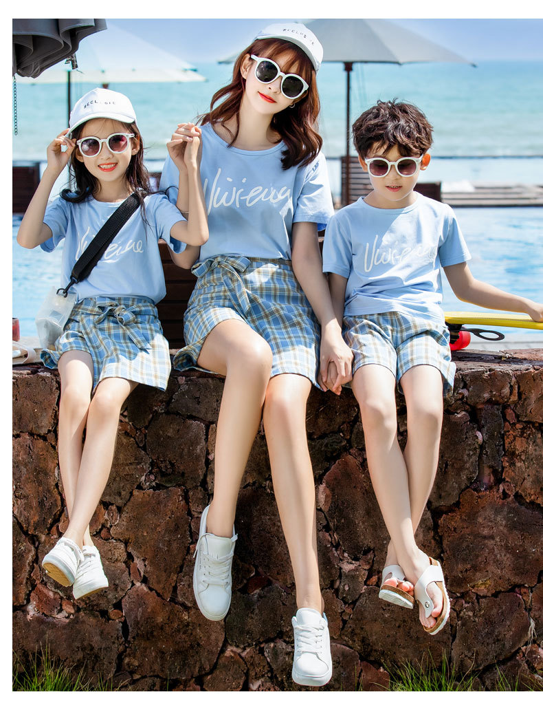 抖音网红亲子装夏装一家三口四口2020母女装母子装洋气裙裤套装