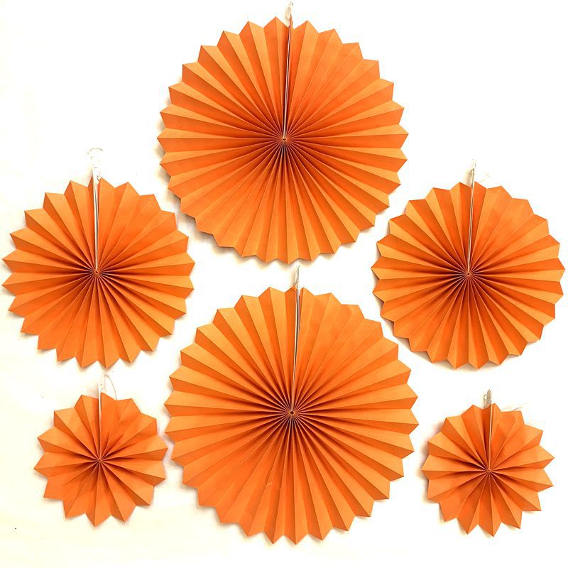 大红纸扇花派对装饰生日婚庆新年纸质工艺品折扇花6个套装批发