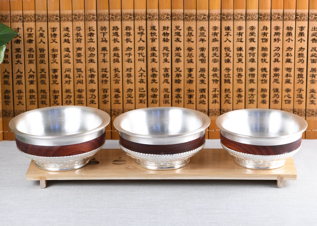 金鹿王足银酒杯民族特色蒙古碗红木实木镶嵌摆件工艺礼品吉祥八宝