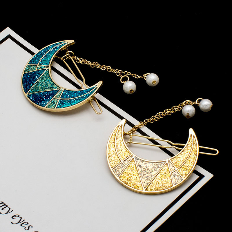 欧美新款梦幻月亮发夹 金粉滴油发饰 跨境亚马逊速卖通wish青蛙夹