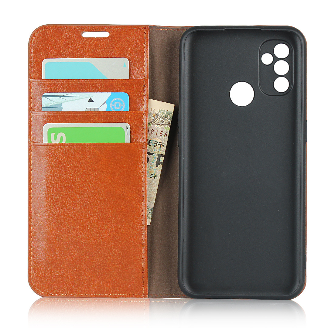 适用一加 nord n100手机壳 一加 nord n10 5g疯马纹真皮钱包皮套