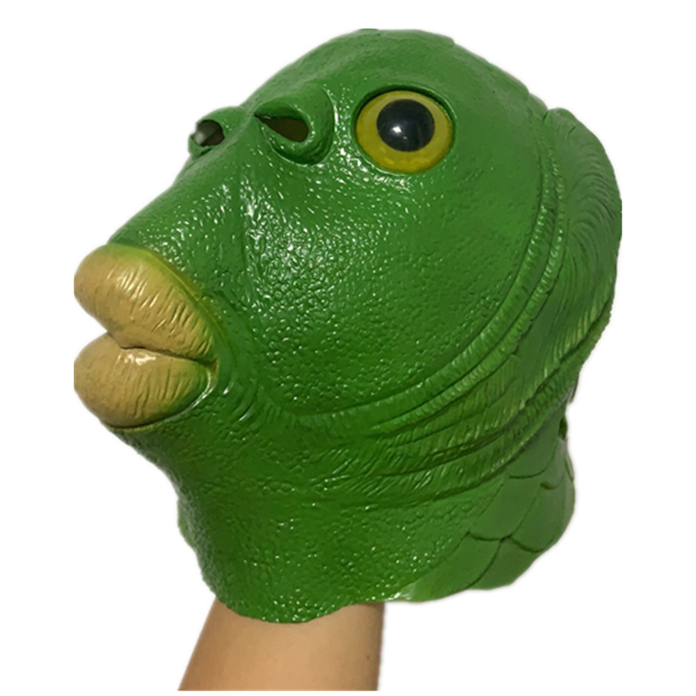 绿鱼人鱼怪兽面具怪怪鱼乳胶动物头套抖音直播道具脸罩万圣节面罩