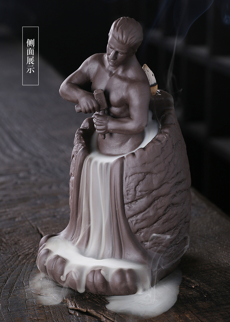 厂家直销批发紫砂倒流香炉 人物自我雕琢回流香熏炉家居饰品摆件