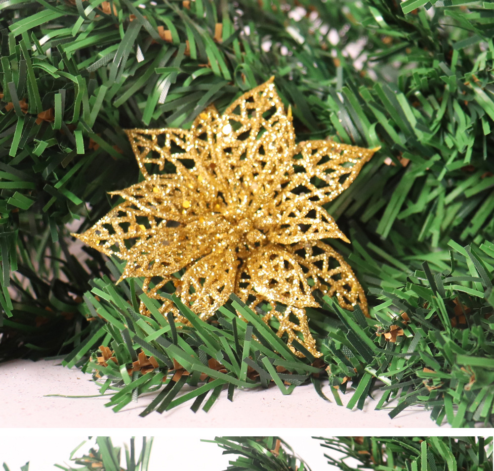 5cm圣诞花 圣诞节庆葱粉带镂空花 圣诞树花环摆件挂件装饰品