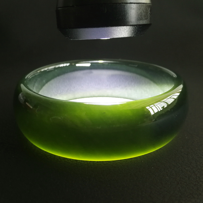 a货新疆和田玉青玉中款手镯墨绿玉石玉器描金鎏金玉镯子直播货源