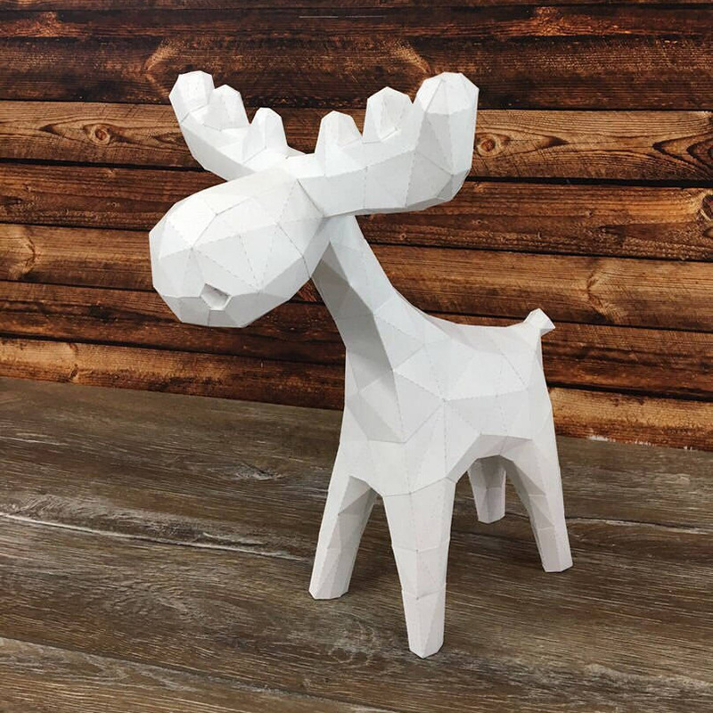 圣诞节麋鹿卡通版 动物3d立体纸模型diy手工摆件几何折纸立体构成