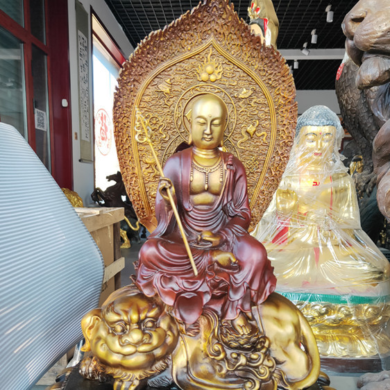 厂家直供60公分纯铜骑狮地藏王菩萨坐像 居家小型铜佛像桌摆件