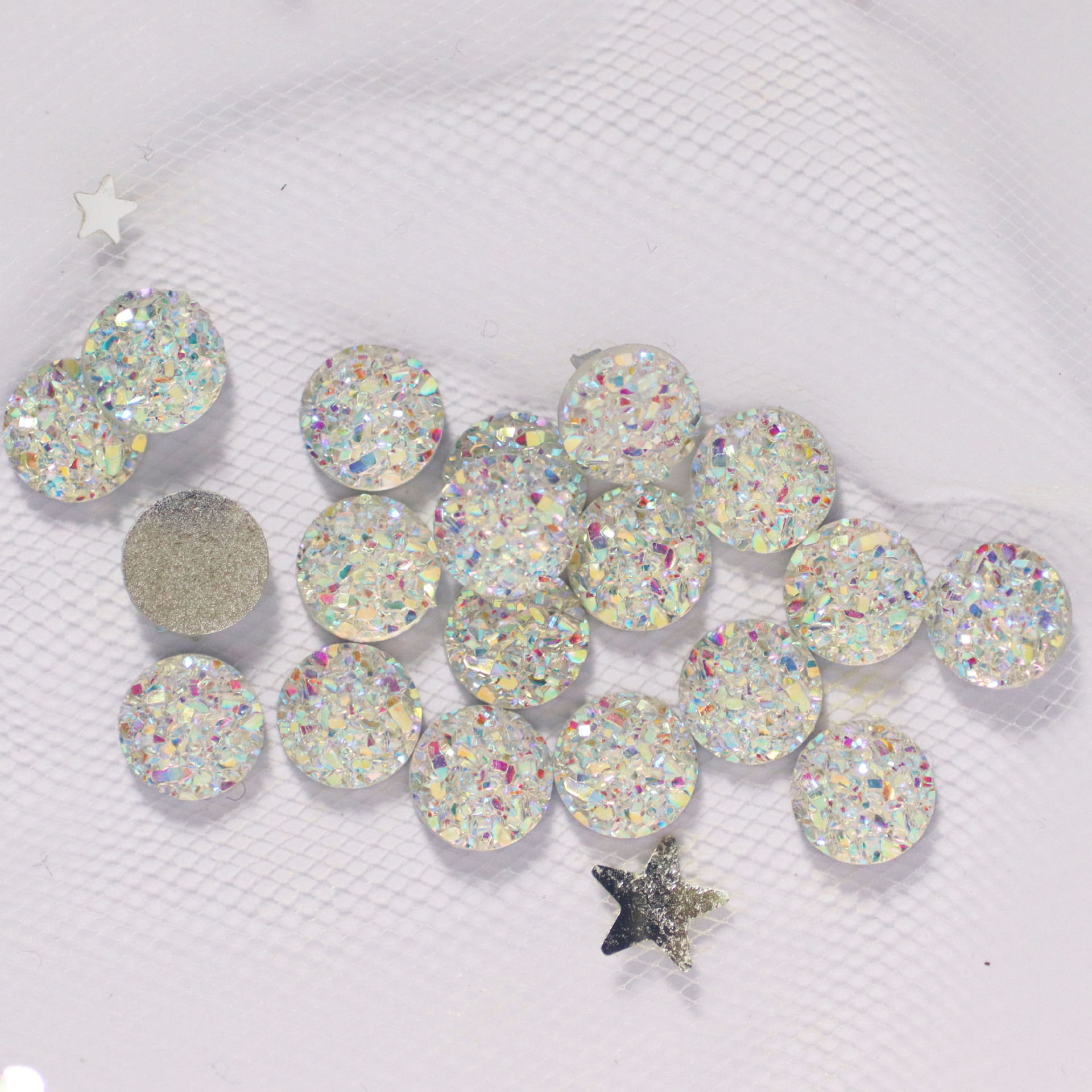 round Flat Resin Drill Starry Ore Concave Convex Ear Studs Necklace Accessories Diy Jewelry Accessories