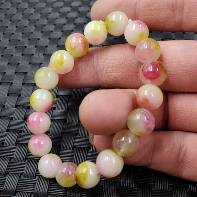 石玉缘玉石手链桃花玉圆珠手链粉色10毫米玉石手链石英岩玉手串