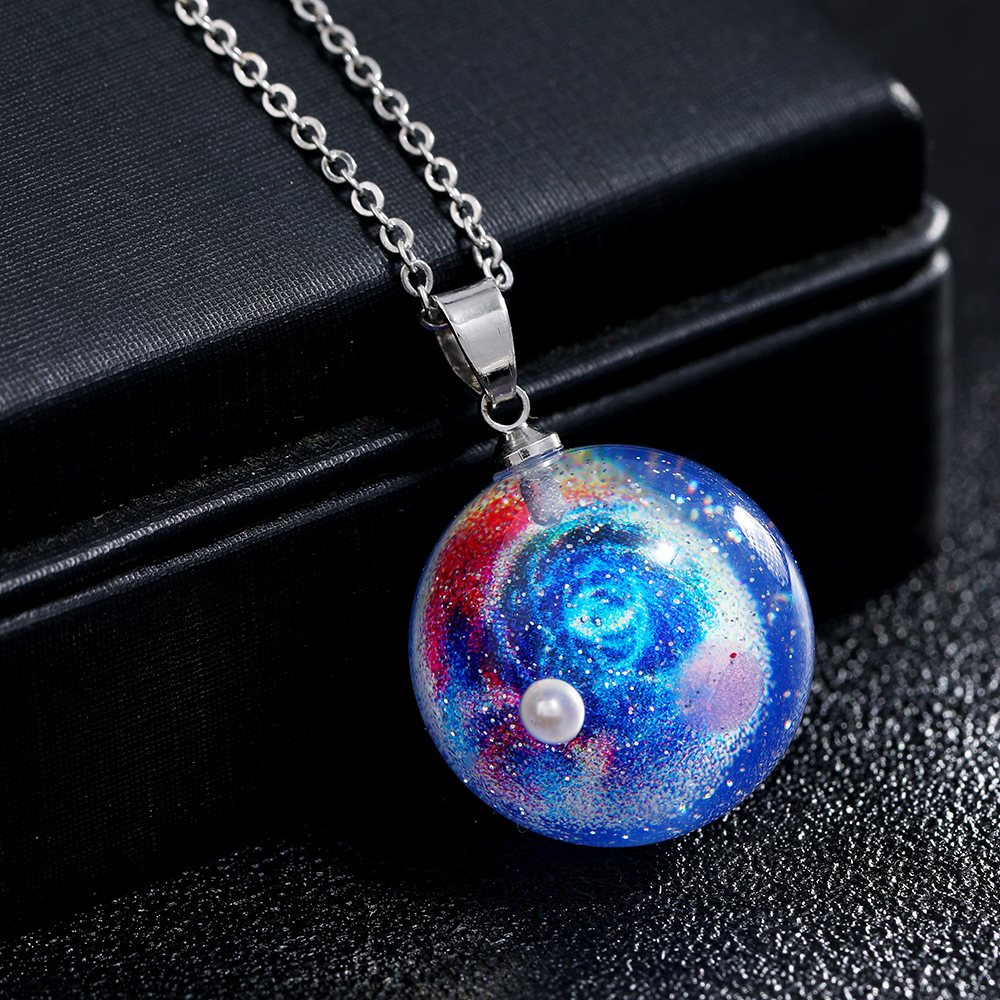 星际宇宙树脂球吊坠夜光星球吊坠珍珠项链彩色星空跨境电商热销