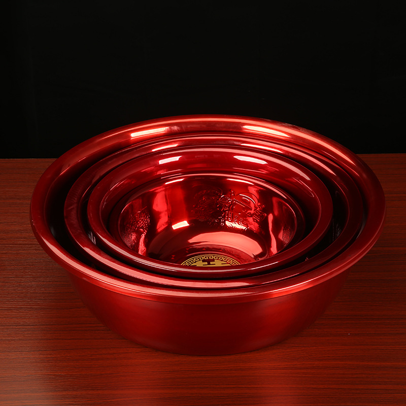 新款结婚喜庆陪嫁盆不锈钢大红喜字脚盆新人夫妇洗脚盆厂家直供