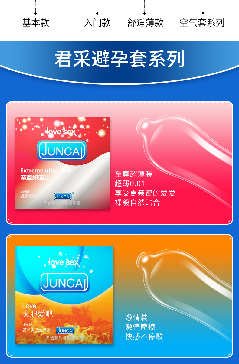 君采避孕套小包装超薄螺纹颗粒异形安全套男女计生成人情趣用品