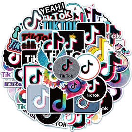 50张抖音tiktok logo涂鸦贴纸行李箱笔记本电脑防水贴纸可定制