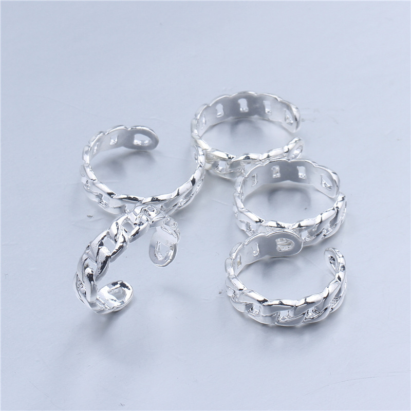 方格锁链条戒指活口开口银戒指脚趾环简约欧美夏季沙滩脚戒 女