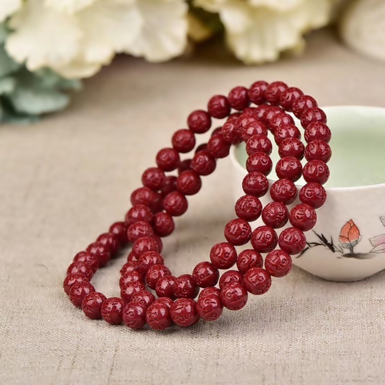 天然紫金砂朱砂手链六子真言三圈手串108颗男女饰品毛衣链项链款