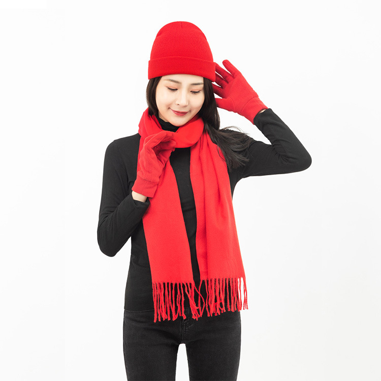Annual Meeting New Hat Gloves Scarf Three-Piece Set Gift Activity Banquet Insurance Charity Red Scarf Customizable