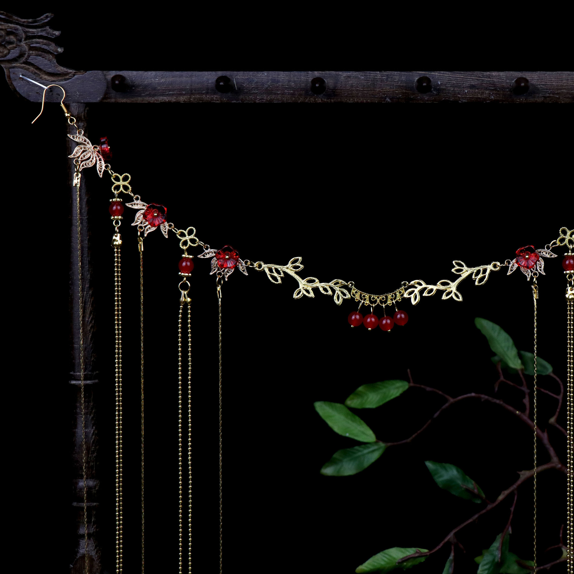 贰玥新品额链汉服后压发饰头饰仙气古风饰品莲花飘带【步步生莲】