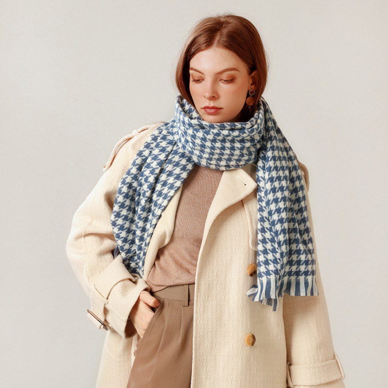 Winter New Classic Simple Houndstooth Artificial Cashmere Scarf Female Tassel Scarf Scarf Wholesale Warm Shawl