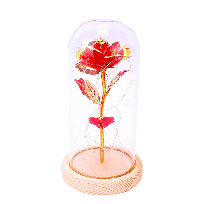 Qixi Creative Gift Colorful Gold Rose Gift Box Popular Birthday Gift for Girlfriend Glass Cover Gold Foil Flower Christmas