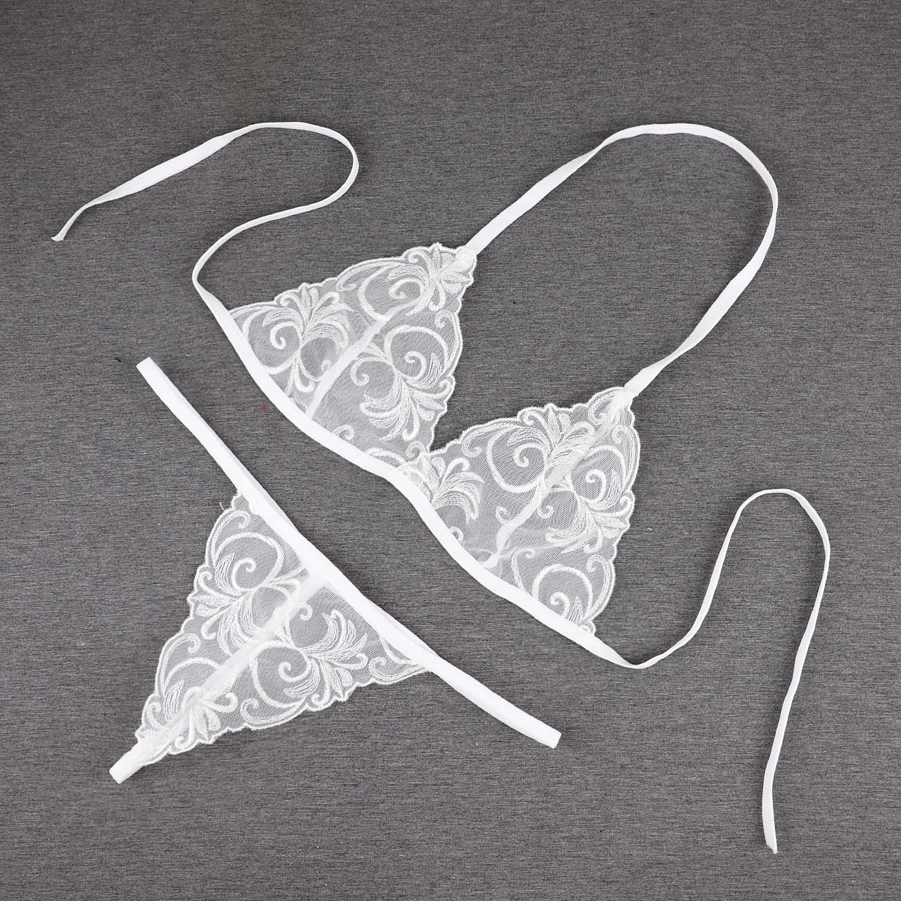 跨境专供 厂家高档性感情趣内衣三点式套装 刺绣文胸性感女丁字裤