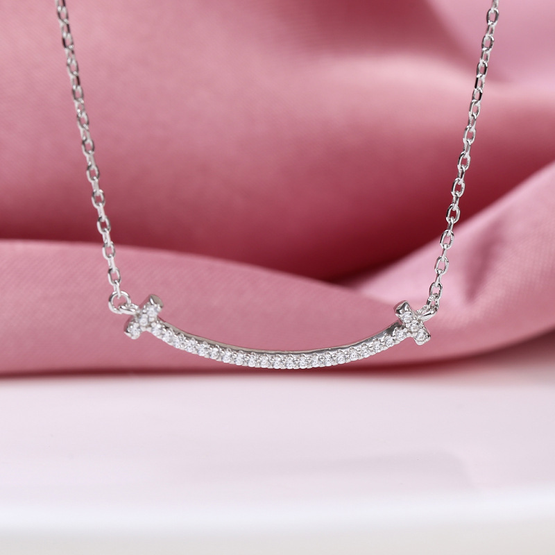 s925纯银满钻微笑笑脸项链项坠吊坠银饰品韩版外贸特卖爆款女式