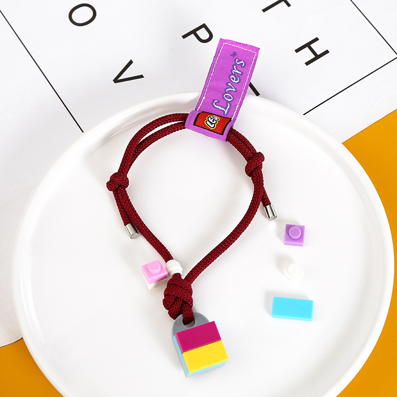 欧美新款乐高拼装积木爱心情侣手链一对男女学生编织手绳饰品批发