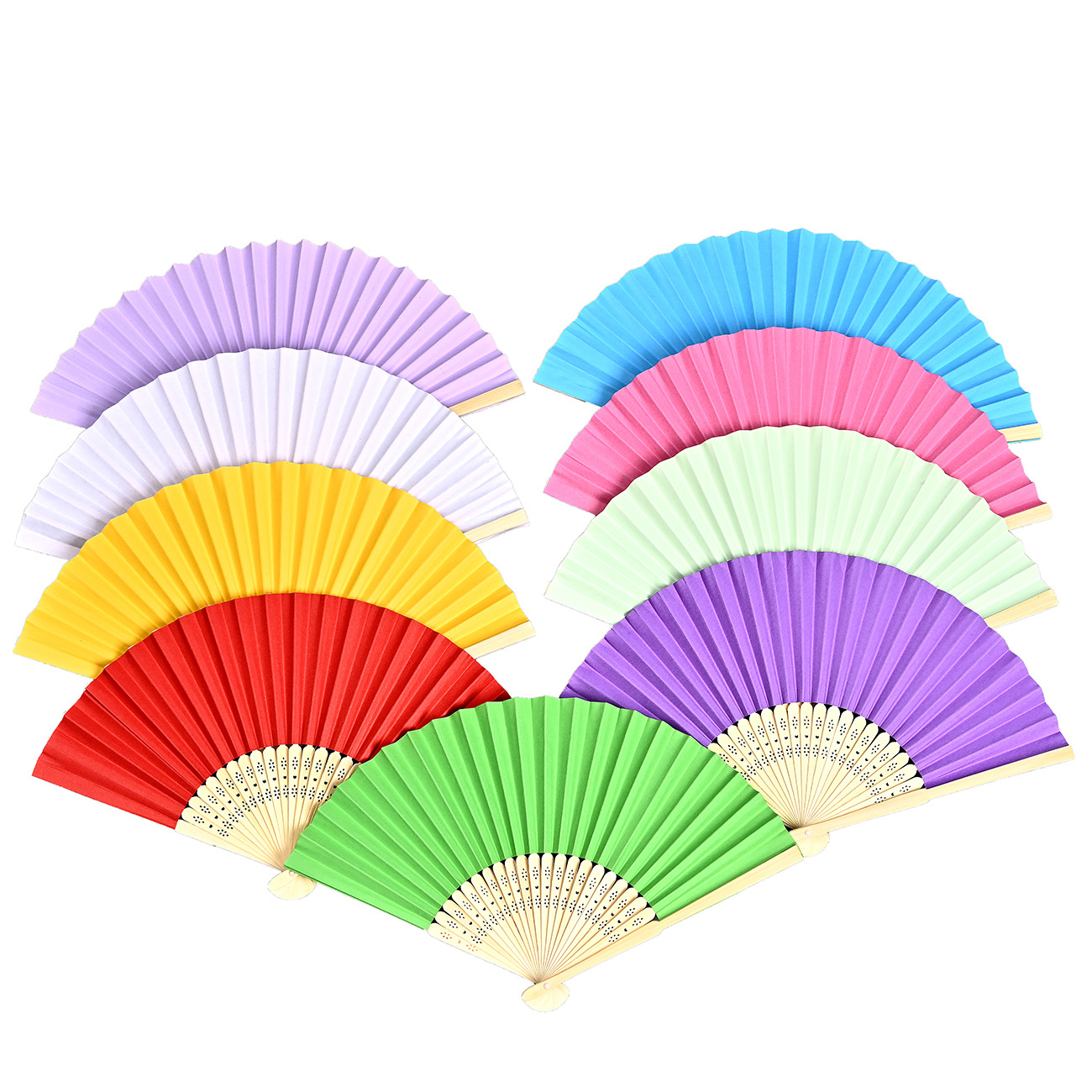 diy手工幼教用品涂色空白折扇 7寸彩色纸扇儿童绘画涂鸦扇子材料