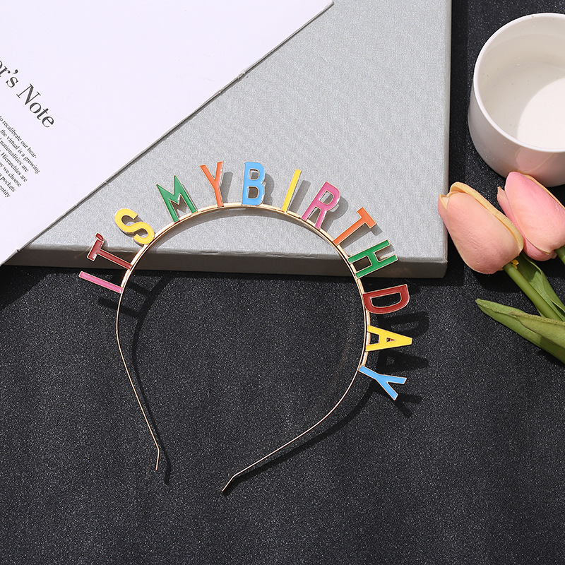 厂家直销滴油彩色字母its my birthday金属发箍欧美派对发圈头饰