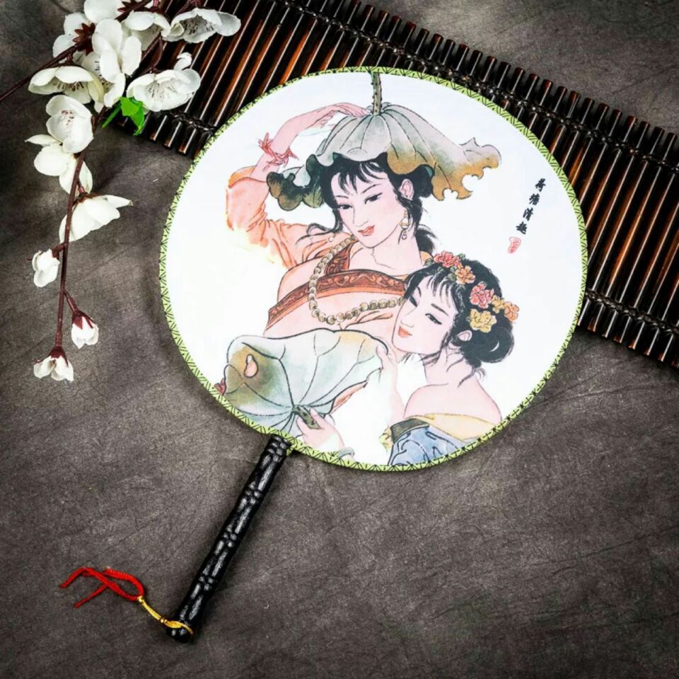 夏季古代宫廷扇子艺术扇圆扇礼品工艺扇古风扇子唱戏道具两元批发