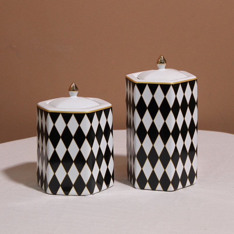 现代家居玄关隔断柜几何六边形储物罐简约样板房软装装饰陶瓷摆件