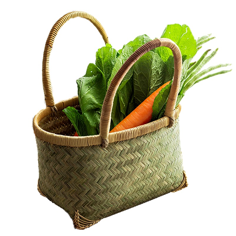 买菜篮有提手 菜篮手提 竹提篮 竹编制品竹菜篮环保购物篮手提篮