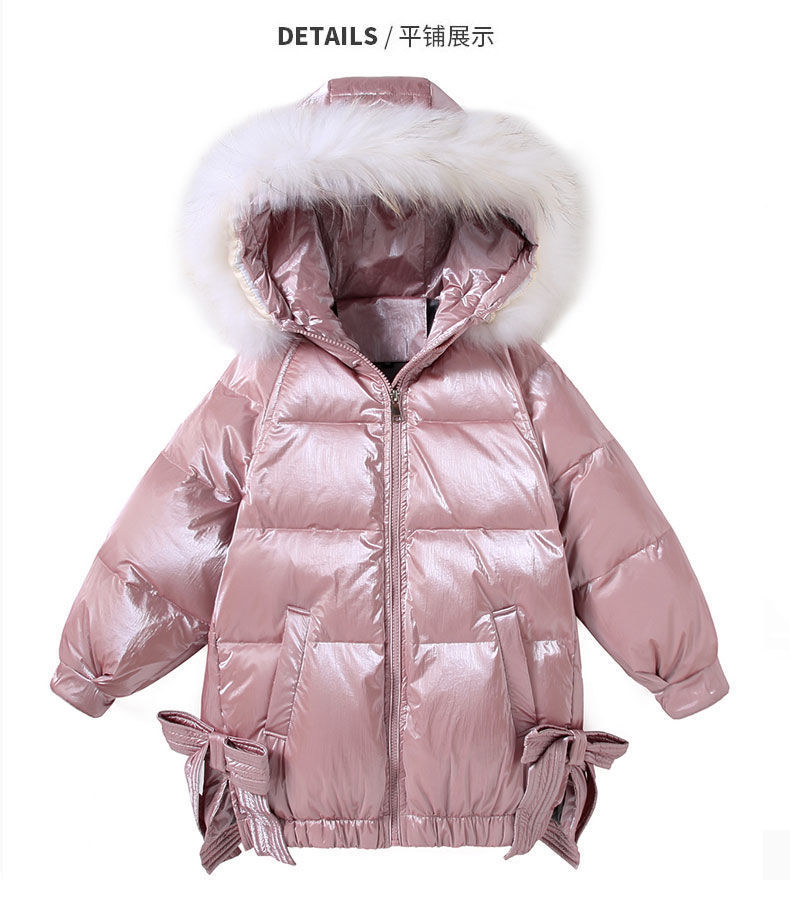 中大童羽绒服女童中长款亮面小童女宝宝洋气冬装加厚儿童外套亲子