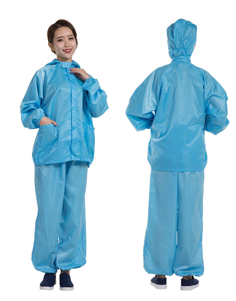 定制防静电连帽连体服斜开拉链网格百级无尘车间食品厂洁净衣服