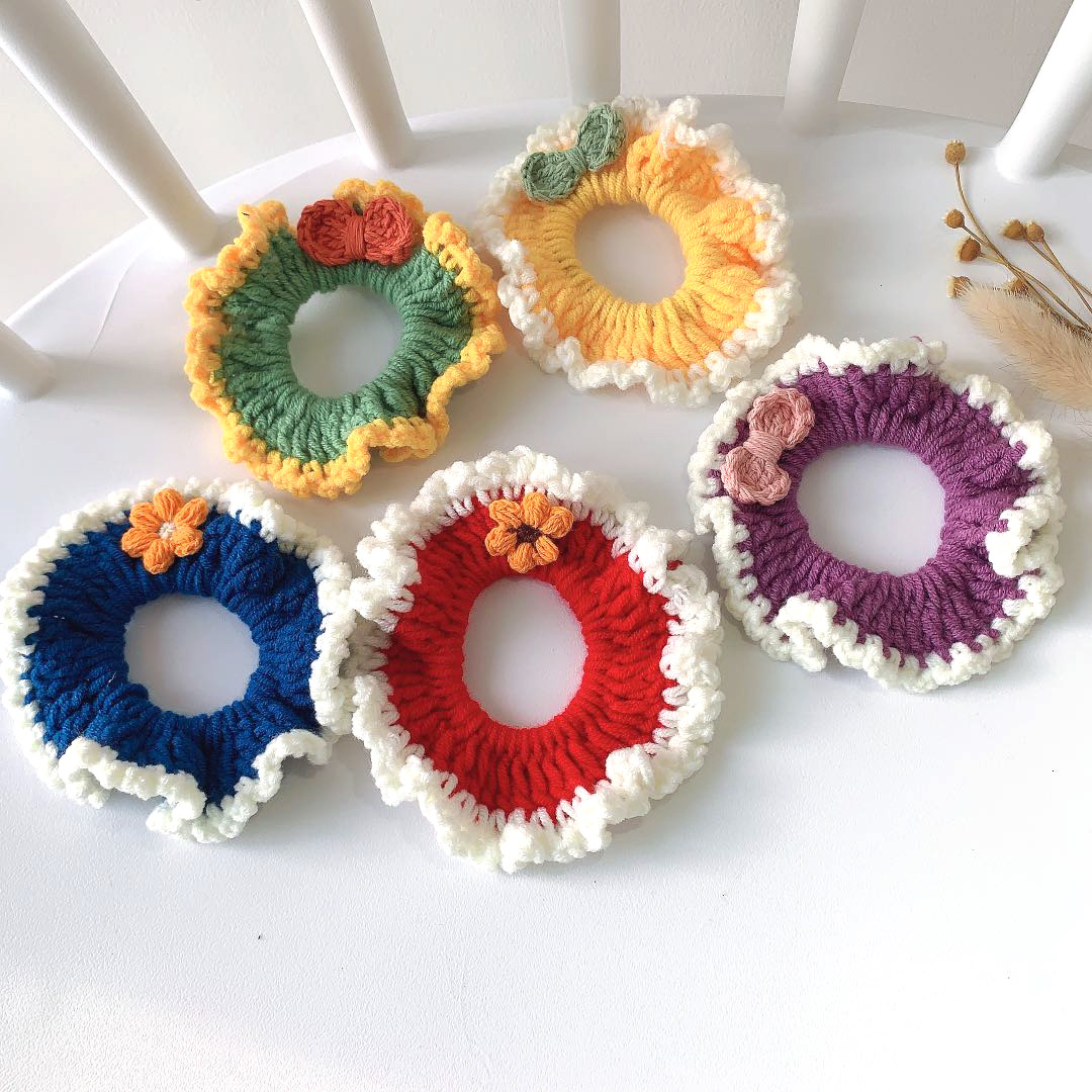 韩国秋冬新款手工编织毛线花朵大肠圈发圈日系学院风少女头圈发饰