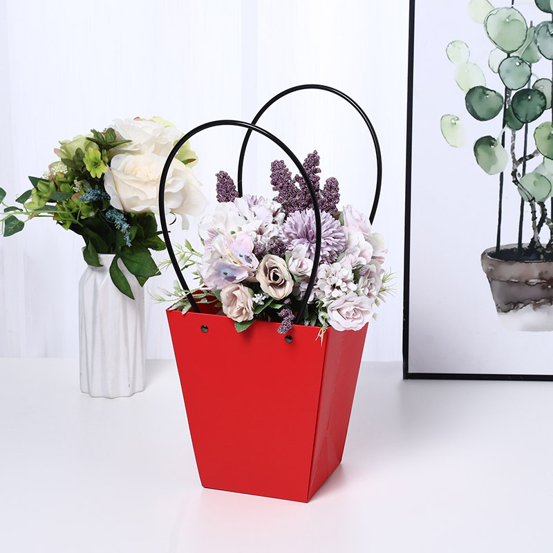 情人节鲜花包装材料 梯形手提袋康乃馨花篮节日花店手提礼盒批发