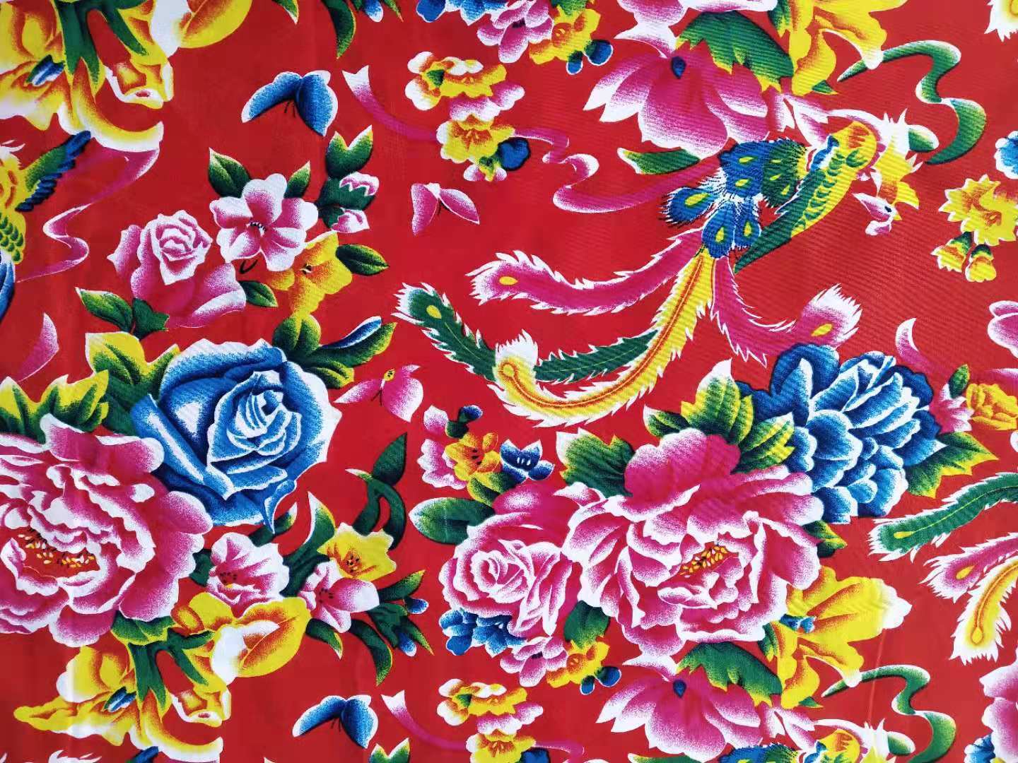 东北大花布凤凰牡丹装饰纯棉绸人造棉面料酒店农家乐装修墙面布料