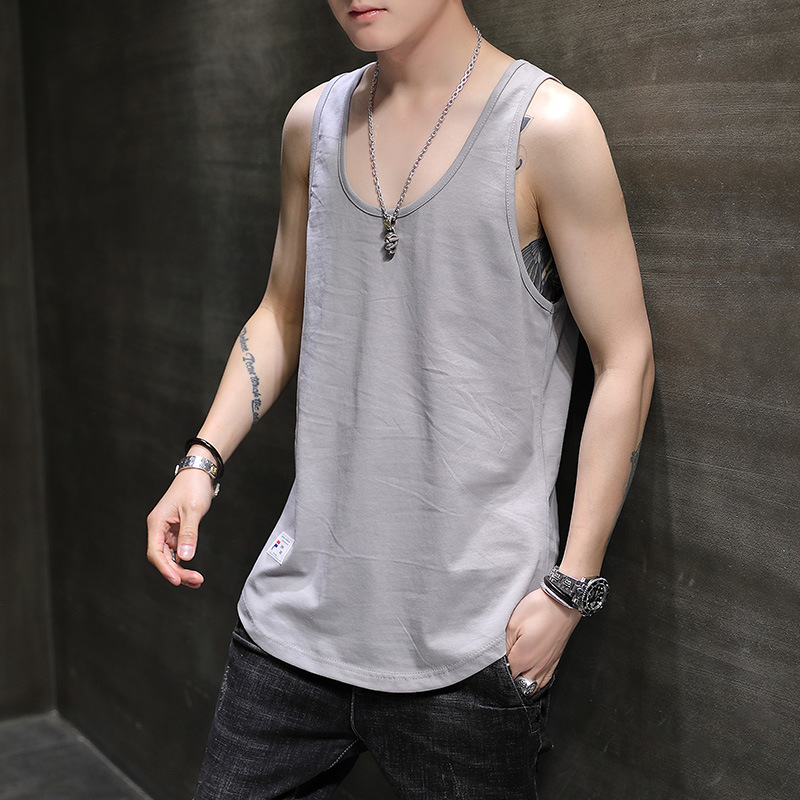 纯棉背心男潮夏季男士宽松纯白色坎肩运动砍袖潮牌无袖恤