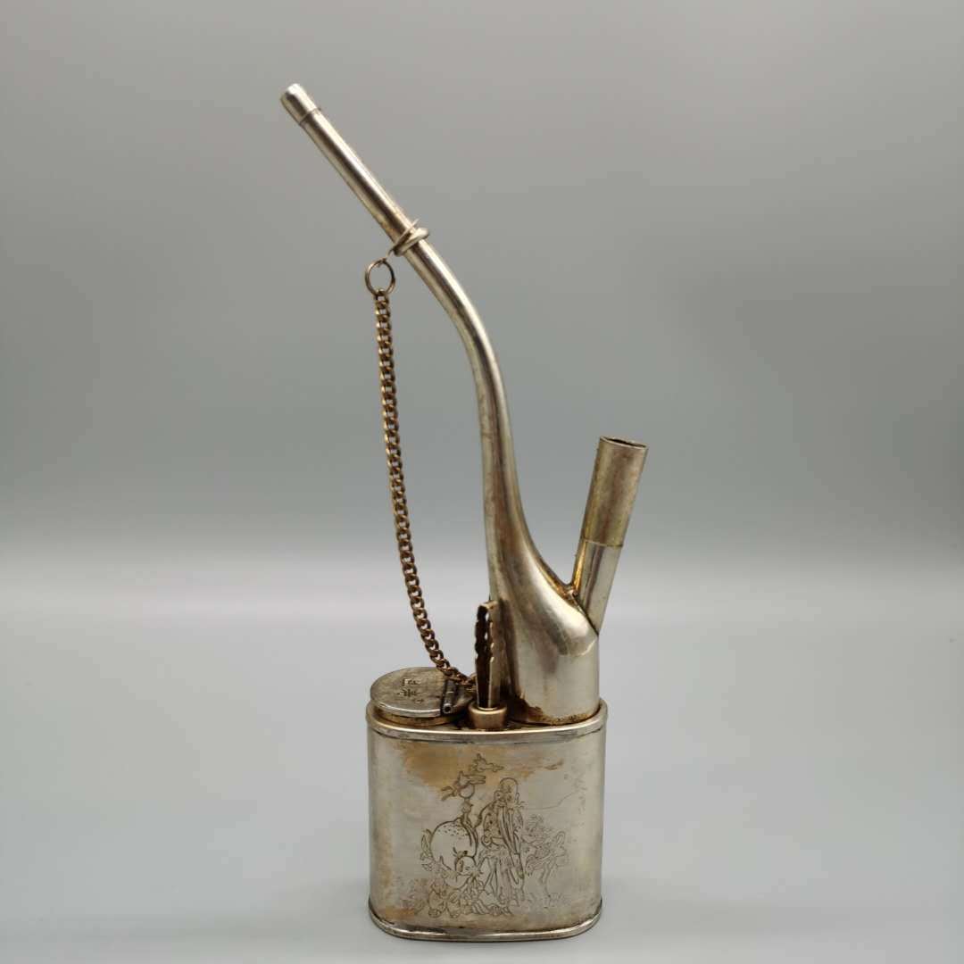 批发复古做旧古玩工艺品白铜水烟壶摆件铜器烟具水烟袋摆件