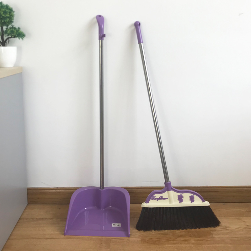 New Broom Dustpan Combination Household Cleaning Supplies Soft Wool Plastic Broom Cover Stainless Steel Wholesale